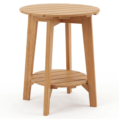 Table d'appoint en bois, 2 niveaux avec étagère de rangement, Eucalyptus, Naturel