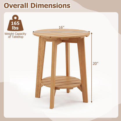 Table d'appoint en bois, 2 niveaux avec étagère de rangement, Eucalyptus, Naturel