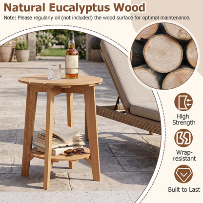 Table d'appoint en bois, 2 niveaux avec étagère de rangement, Eucalyptus, Naturel