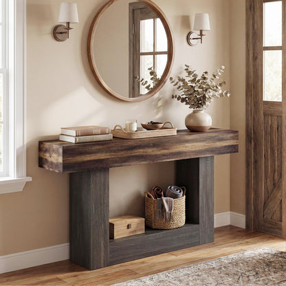 2-Tier Farmhouse Console Table, 63" Long, Storage Shelf, Rustic Brown Console Tables at Gallery Canada