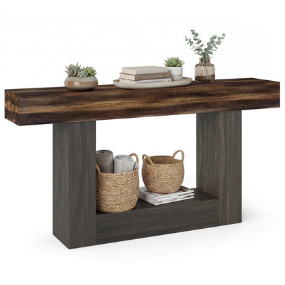 2-Tier Farmhouse Console Table, 63" Long, Storage Shelf, Rustic Brown Console Tables Rustic Brown at Gallery Canada