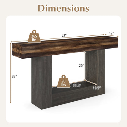 2-Tier Farmhouse Console Table, 63" Long, Storage Shelf, Rustic Brown Console Tables at Gallery Canada