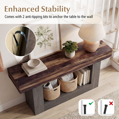 2-Tier Farmhouse Console Table, 63" Long, Storage Shelf, Rustic Brown Console Tables at Gallery Canada