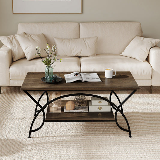 2-Tier Faux Marble Coffee Table with Marble Top and Metal Frame, Oak Coffee Tables Oak at Gallery Canada