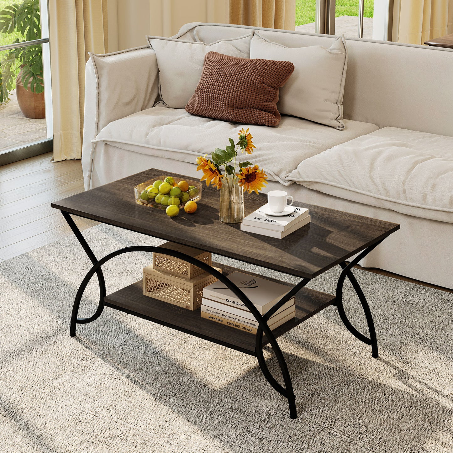 2-Tier Faux Marble Coffee Table with Marble Top and Metal Frame, Oak Coffee Tables at Gallery Canada