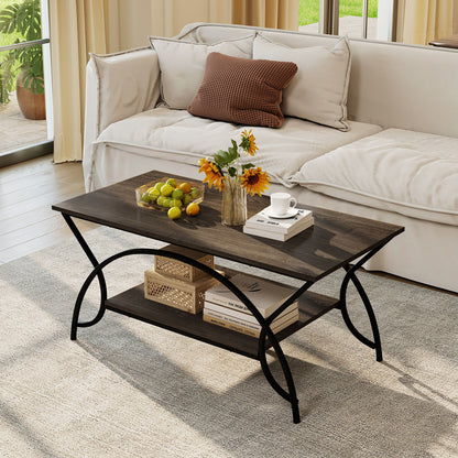 2-Tier Faux Marble Coffee Table with Marble Top and Metal Frame, Oak Coffee Tables at Gallery Canada