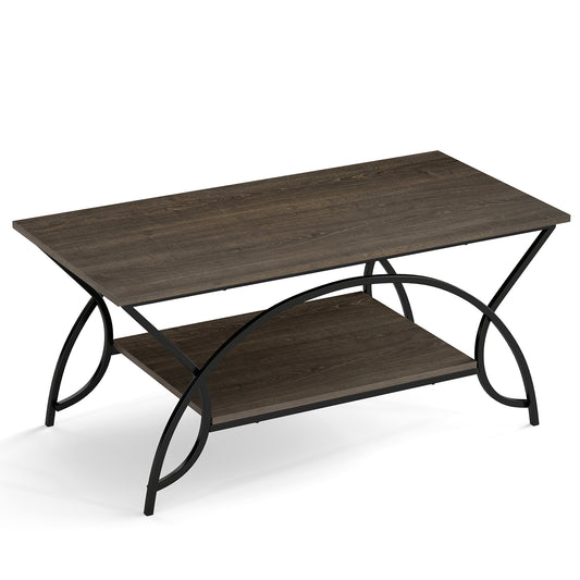 2-Tier Faux Marble Coffee Table with Marble Top and Metal Frame, Oak Coffee Tables Oak at Gallery Canada