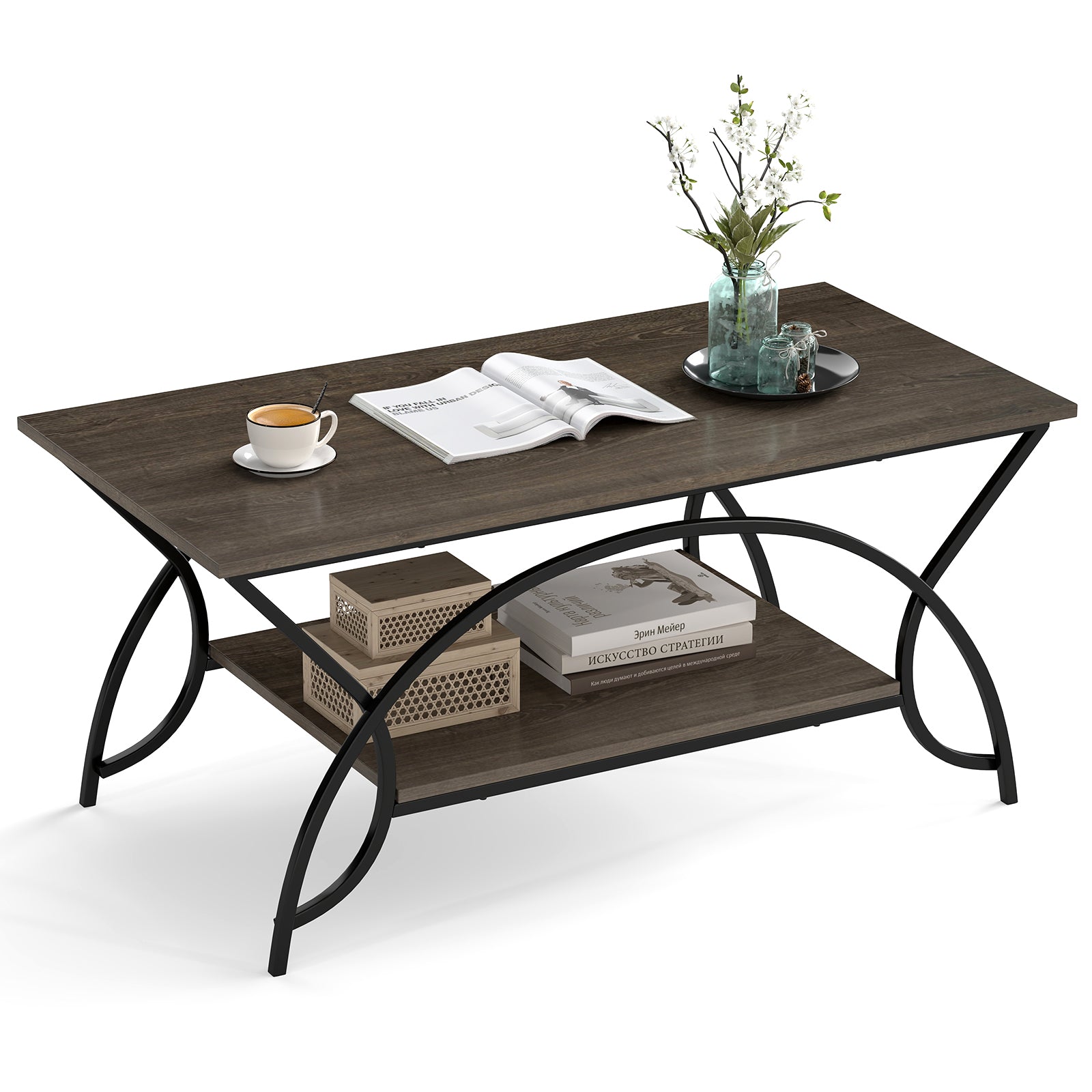 2-Tier Faux Marble Coffee Table with Marble Top and Metal Frame, Oak Coffee Tables at Gallery Canada