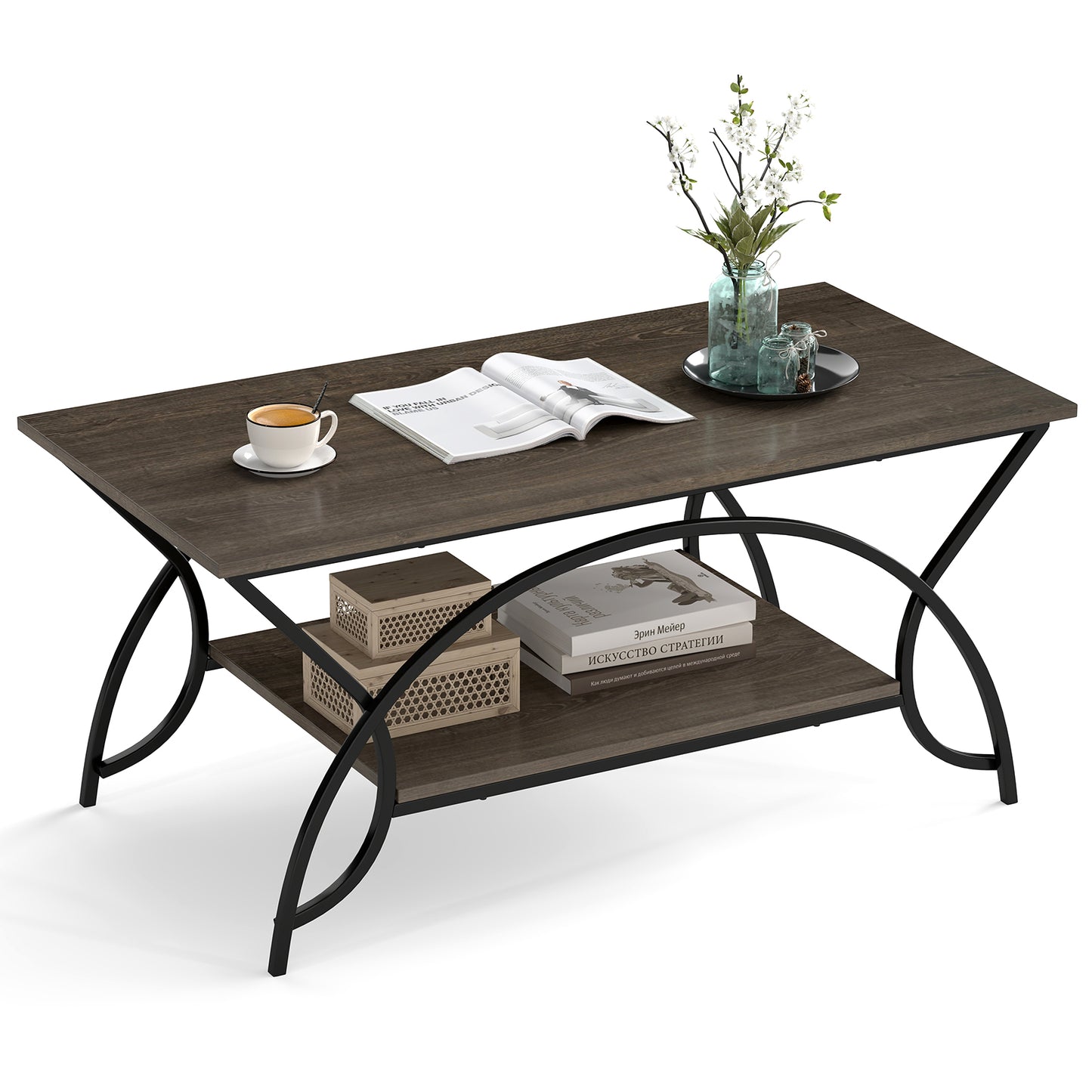 2-Tier Faux Marble Coffee Table with Marble Top and Metal Frame, Oak Coffee Tables at Gallery Canada