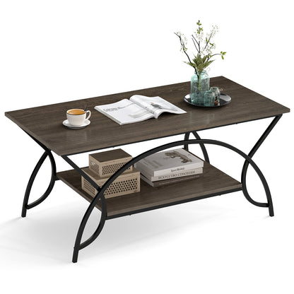 2-Tier Faux Marble Coffee Table with Marble Top and Metal Frame, Oak Coffee Tables at Gallery Canada