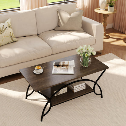 2-Tier Faux Marble Coffee Table with Marble Top and Metal Frame, Oak Coffee Tables at Gallery Canada