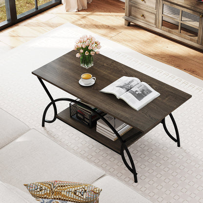 2-Tier Faux Marble Coffee Table with Marble Top and Metal Frame, Oak Coffee Tables at Gallery Canada