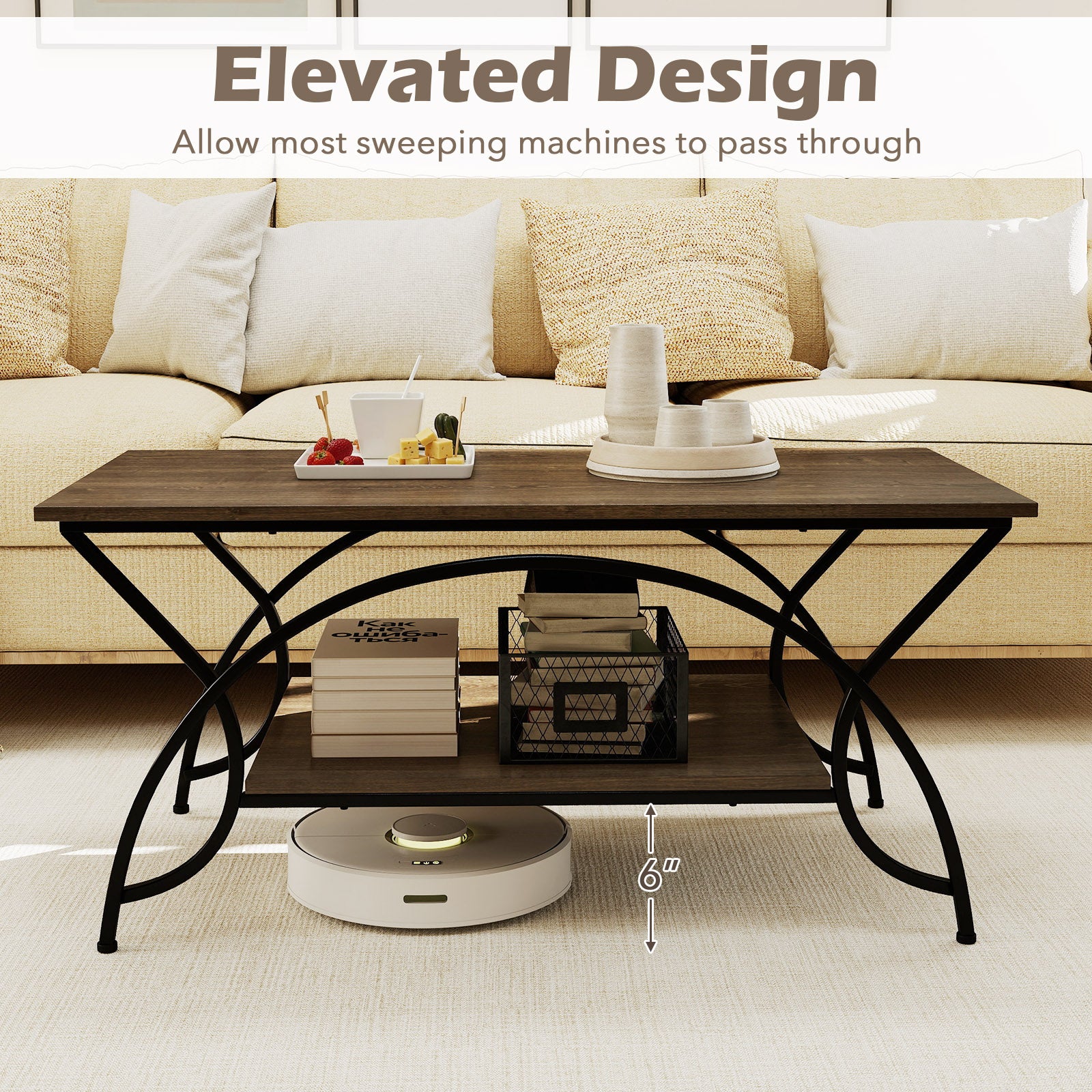 2-Tier Faux Marble Coffee Table with Marble Top and Metal Frame, Oak Coffee Tables at Gallery Canada