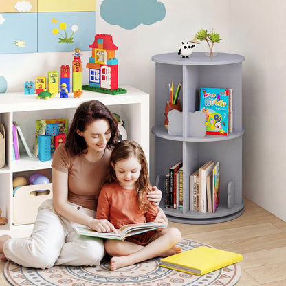 2 Tier Kids Rotating Bookshelf Storage Rack, Gray