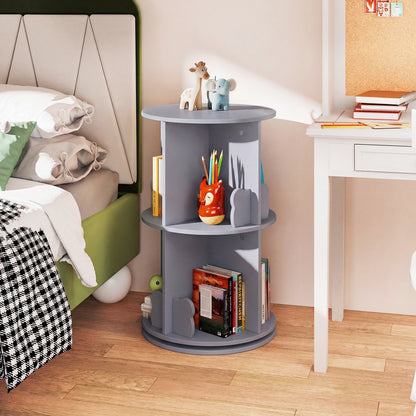 2 Tier Kids Rotating Bookshelf Storage Rack, Gray
