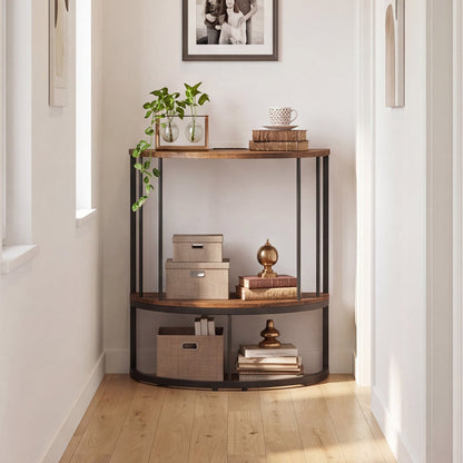 2-Tier Half Moon Console Table with Power Outlets, Brown