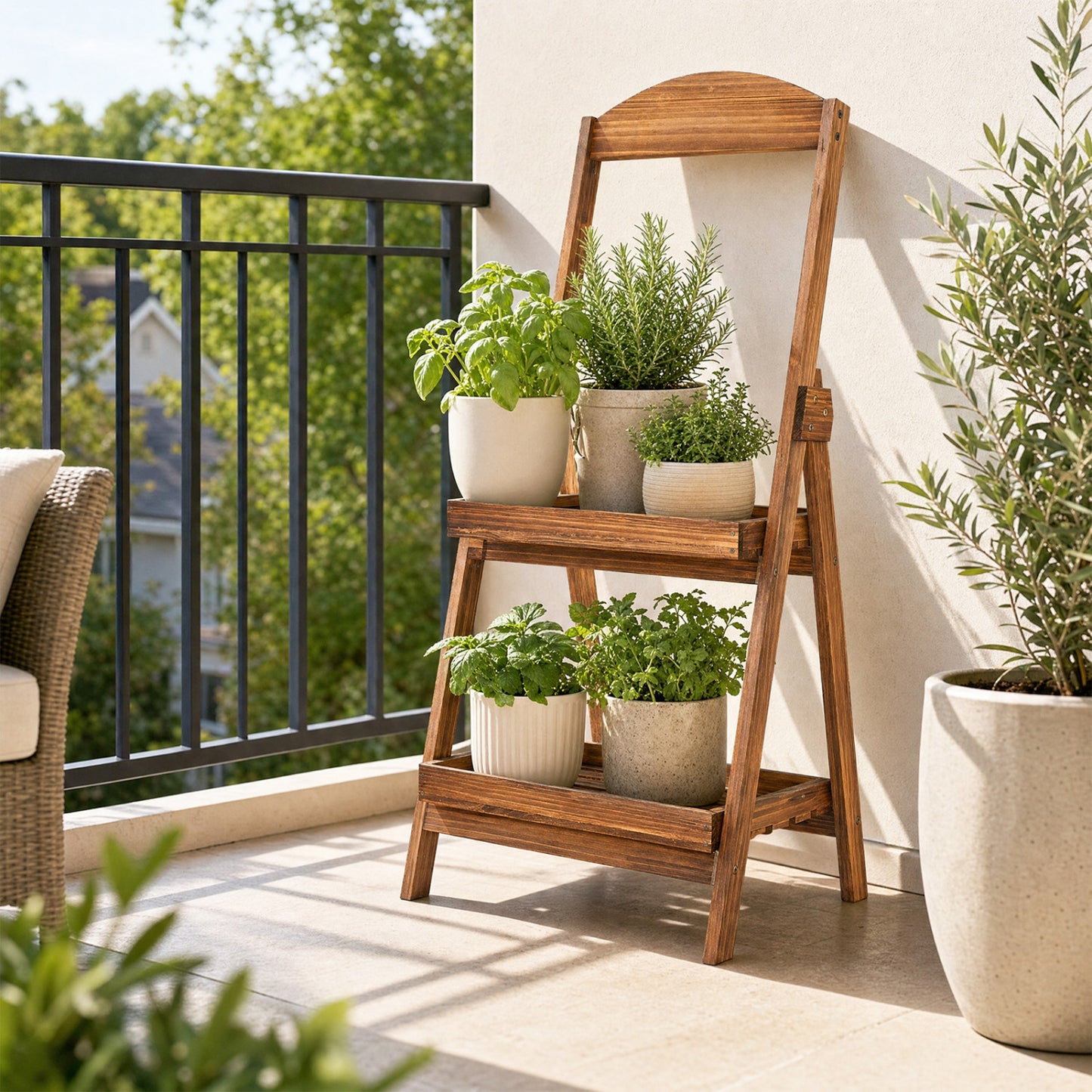2-Tier Ladder Shelf Fir Wood Frame, Rustic Brown
