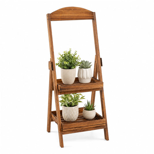 2-Tier Ladder Shelf, Fir Wood Frame, Rustic Brown Plant Stands Rustic Brown at Gallery Canada
