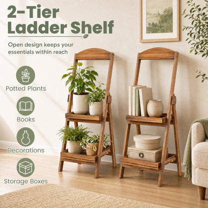 2-Tier Ladder Shelf Fir Wood Frame, Rustic Brown