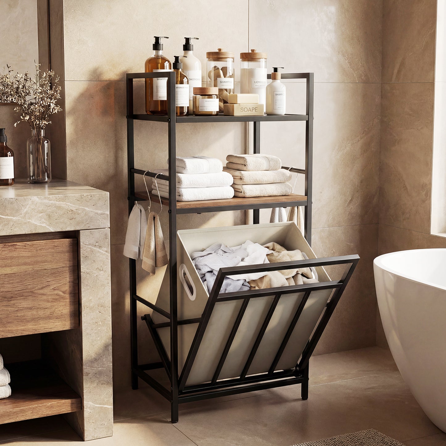 2-Tier Laundry Hamper, Tilt-Out Basket, Black Laundry Baskets at Gallery Canada