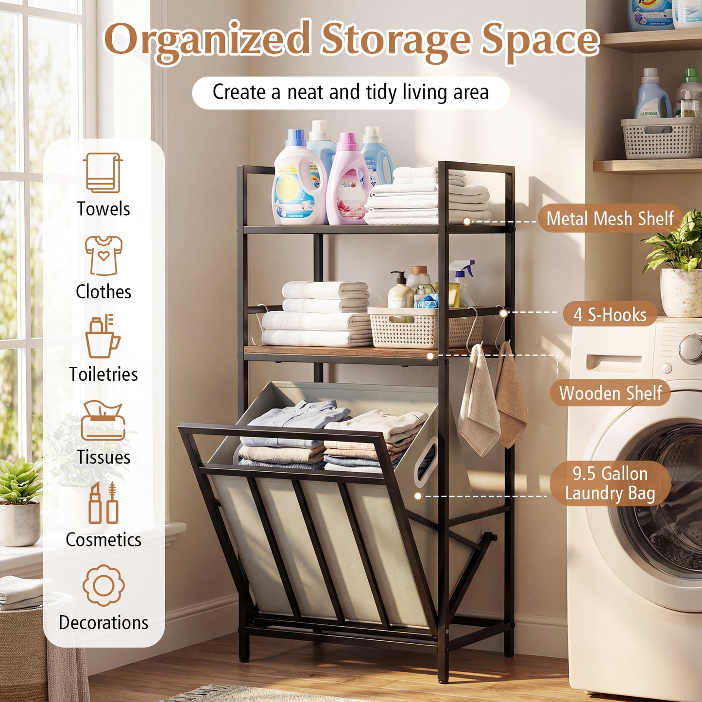 2-Tier Laundry Hamper, Tilt-Out Basket, Black Laundry Baskets at Gallery Canada