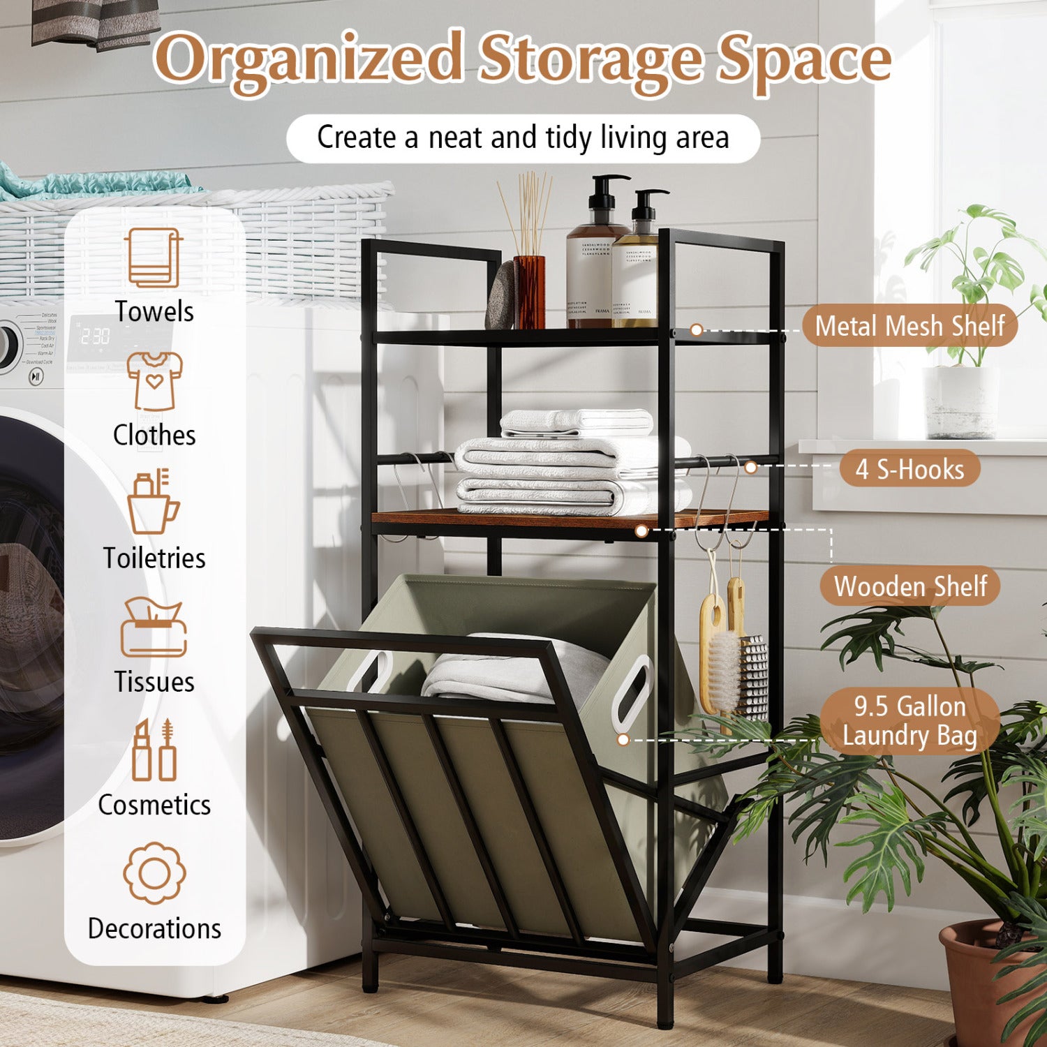 2-Tier Laundry Hamper, Tilt-Out Basket, Black Laundry Baskets at Gallery Canada