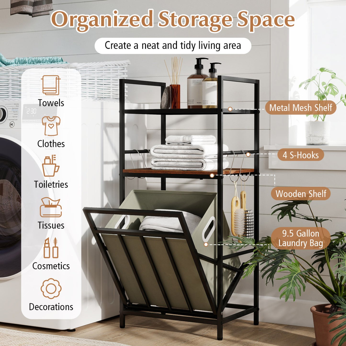 2-Tier Laundry Hamper, Tilt-Out Basket, Black Laundry Baskets at Gallery Canada