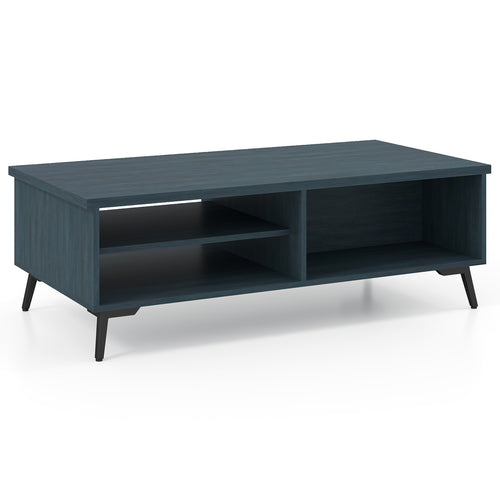 2-Tier Mid Century Modern Coffee Table with Storage Shelves Compartments, Blue