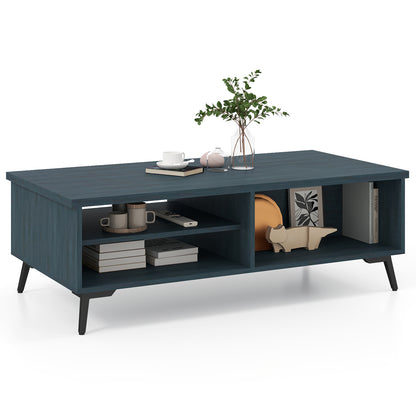 2-Tier Mid Century Modern Coffee Table with Storage Shelves Compartments, Blue Coffee Tables at Gallery Canada