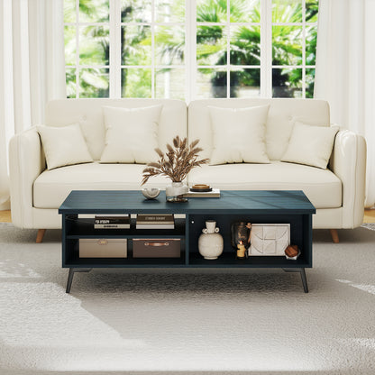 2-Tier Mid Century Modern Coffee Table with Storage Shelves Compartments, Blue Coffee Tables at Gallery Canada