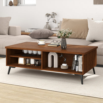 2-Tier Mid Century Modern Coffee Table with Storage Shelves Compartments, Walnut Coffee Tables at Gallery Canada