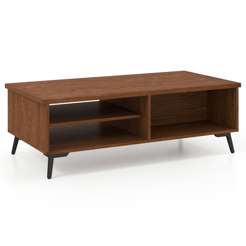 2-Tier Mid Century Modern Coffee Table, Walnut, Storage Shelves