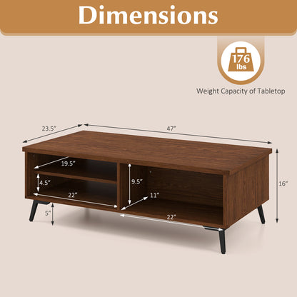 2-Tier Mid Century Modern Coffee Table with Storage Shelves Compartments, Walnut Coffee Tables at Gallery Canada