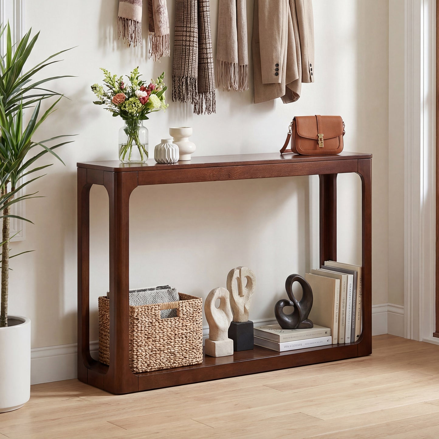 2-Tier Wood Console Table, Storage Shelf, Brown Console Tables at Gallery Canada