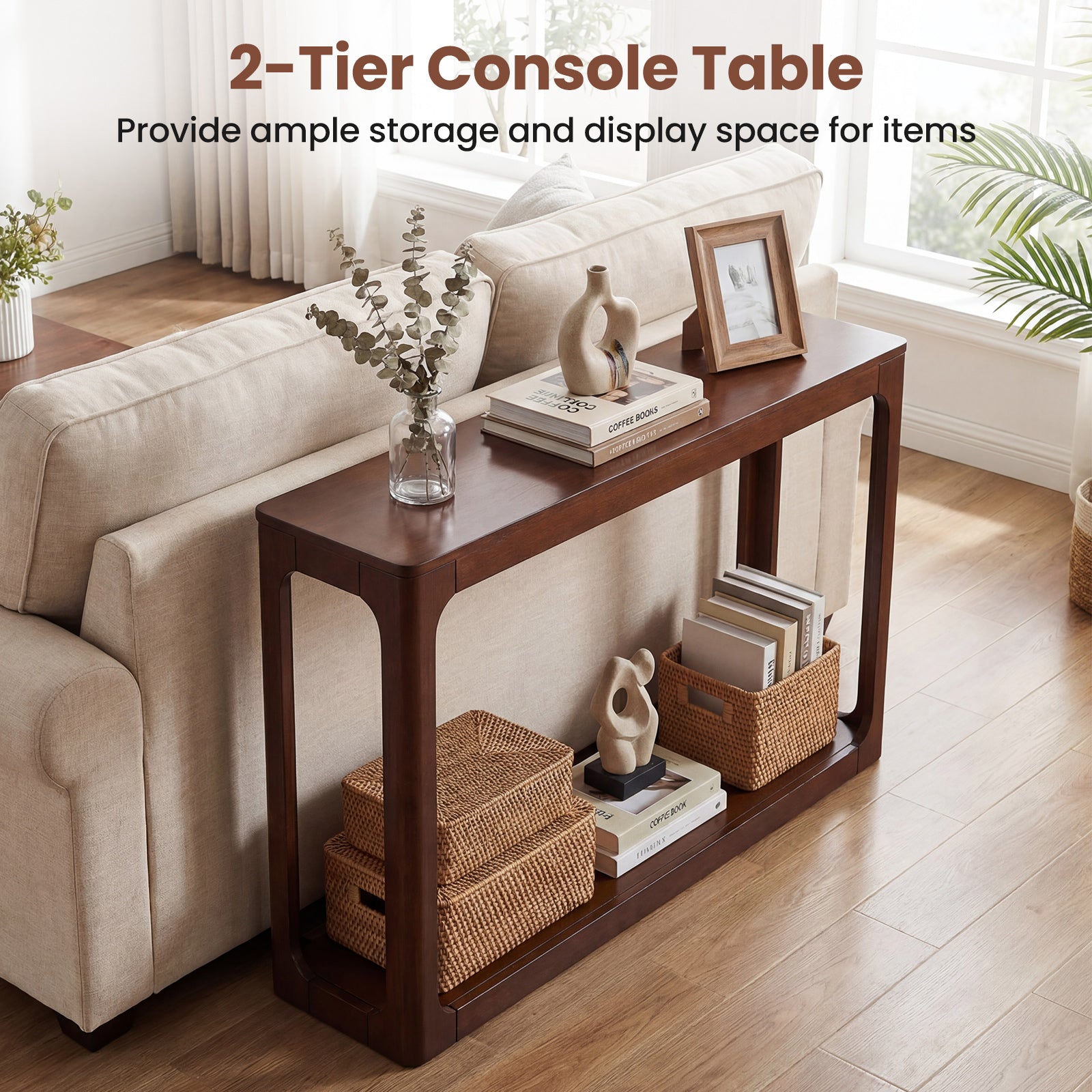 2-Tier Wood Console Table, Storage Shelf, Brown Console Tables at Gallery Canada
