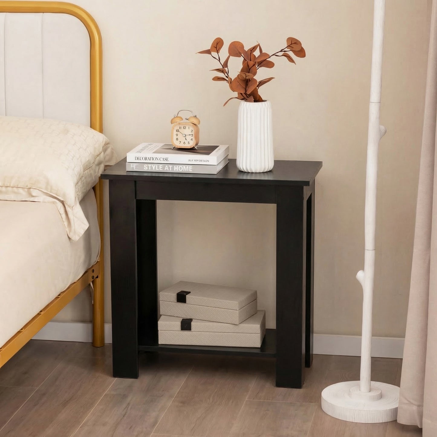 2-Tier Modern Compact End Table with Storage Shelf, Black Living Room at Gallery Canada