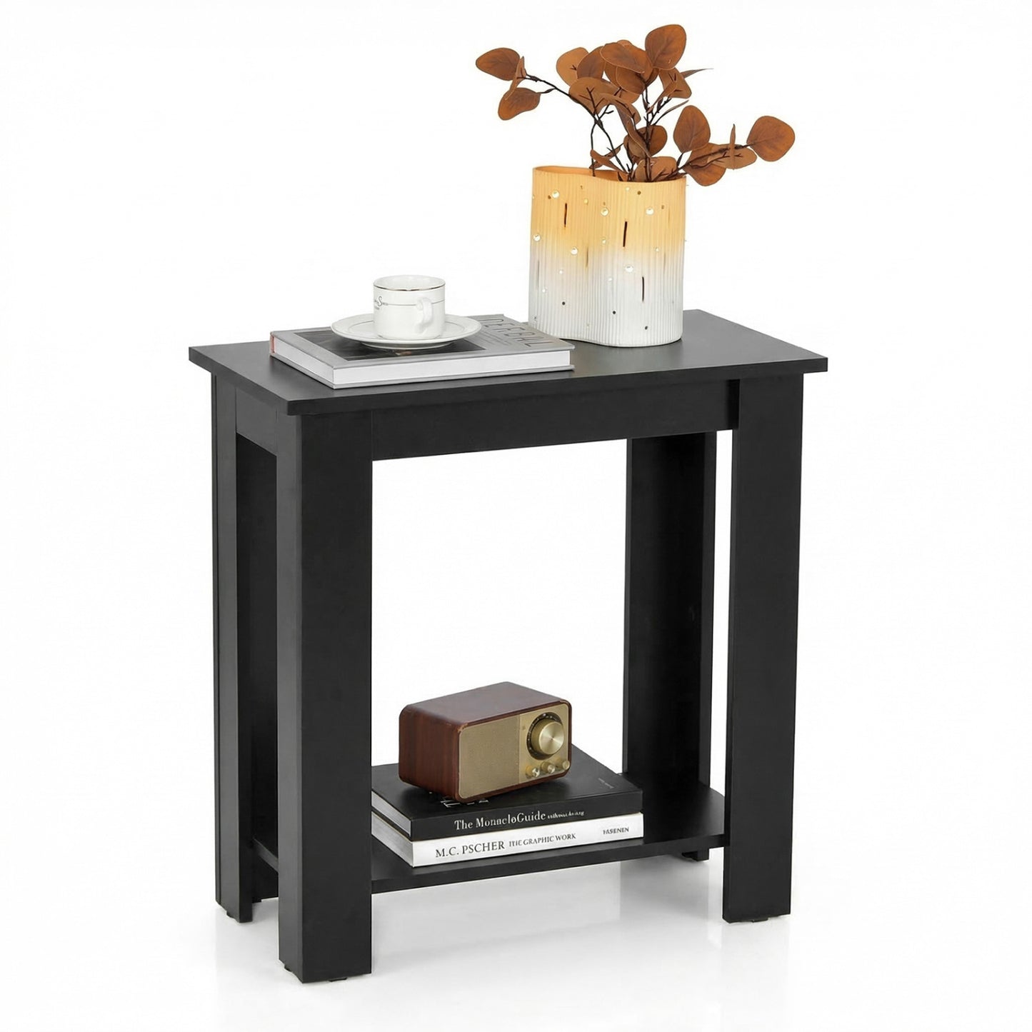 2-Tier Modern Compact End Table with Storage Shelf, Black Living Room at Gallery Canada