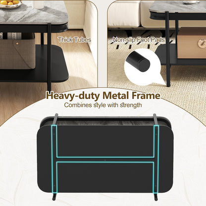 2-Tier Modern Rectangular Coffee Table with Sintered Stone Top, Gray