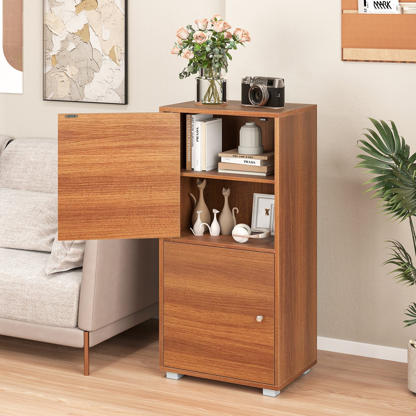 2-Tier Modern Style Nightstand with Drawer and Open Shelf, Walnut End & Side Tables at Gallery Canada