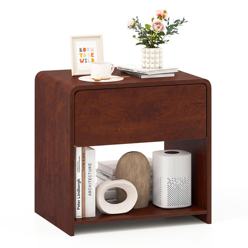 2-Tier Nightstand with Drawer and Shelf, Walnut