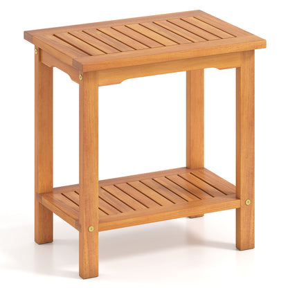 2-Tier Outdoor Acacia Wood Side Table, Slatted Tabletop, Storage Shelf Patio Coffee Tables Options at Gallery Canada