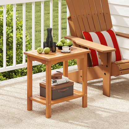 2-Tier Outdoor Acacia Wood Side Table, Slatted Tabletop, Storage Shelf Patio Coffee Tables at Gallery Canada