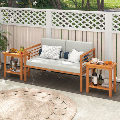 2-Tier Outdoor Acacia Wood Side Table, Slatted Tabletop, Storage Shelf Patio Coffee Tables at Gallery Canada