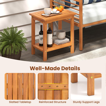 2-Tier Outdoor Acacia Wood Side Table, Slatted Tabletop, Storage Shelf Patio Coffee Tables at Gallery Canada
