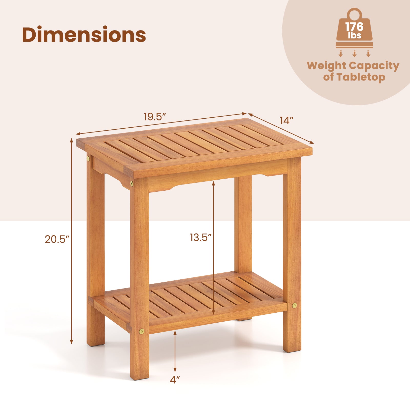 2-Tier Outdoor Acacia Wood Side Table, Slatted Tabletop, Storage Shelf Patio Coffee Tables at Gallery Canada