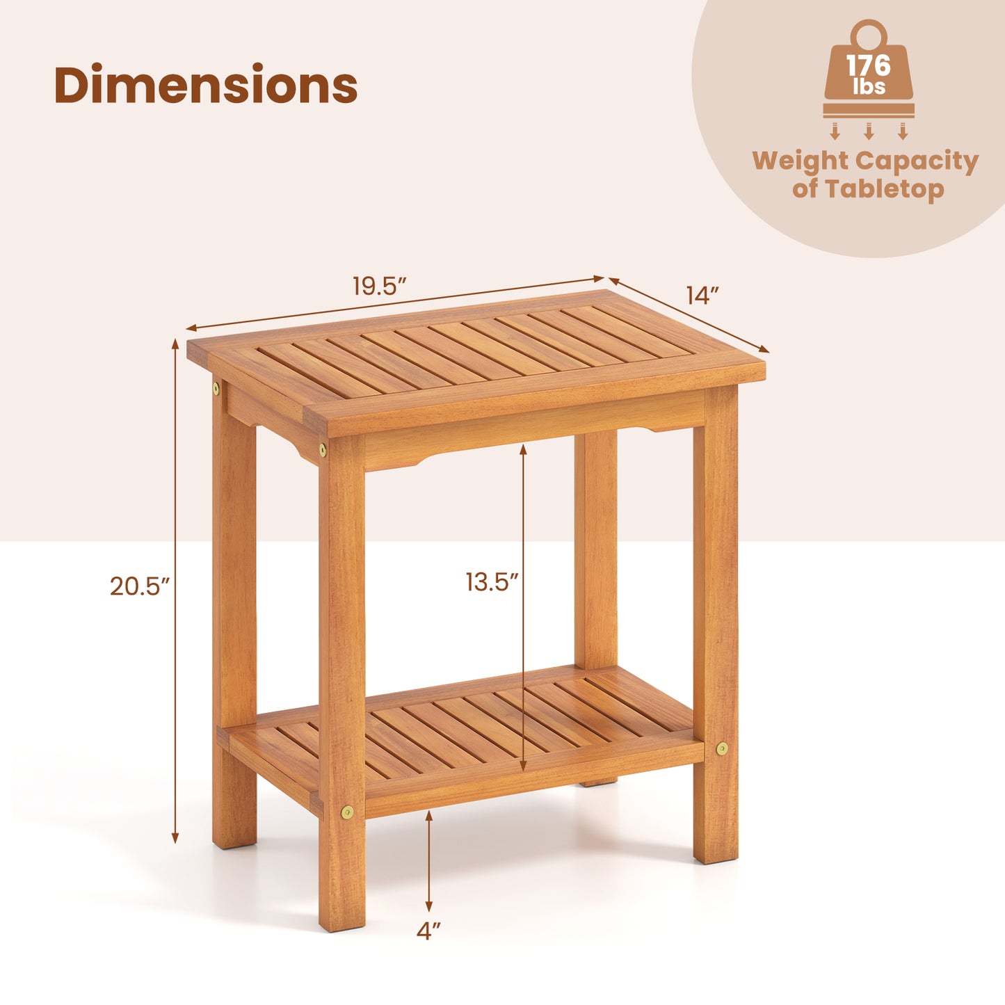 2-Tier Outdoor Acacia Wood Side Table, Slatted Tabletop, Storage Shelf Patio Coffee Tables at Gallery Canada