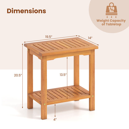 2-Tier Outdoor Acacia Wood Side Table, Slatted Tabletop, Storage Shelf Patio Coffee Tables at Gallery Canada