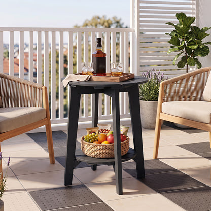 Table d'appoint en bois d'eucalyptus avec étagère de rangement, noire