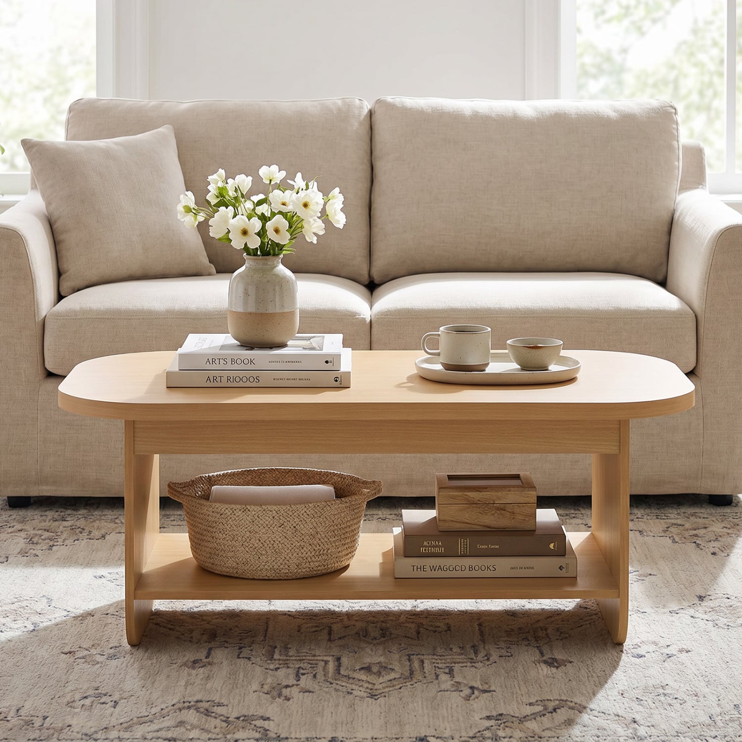 2-Tier Oval Coffee Table, with Storage Shelf, Natural Coffee Tables at Gallery Canada