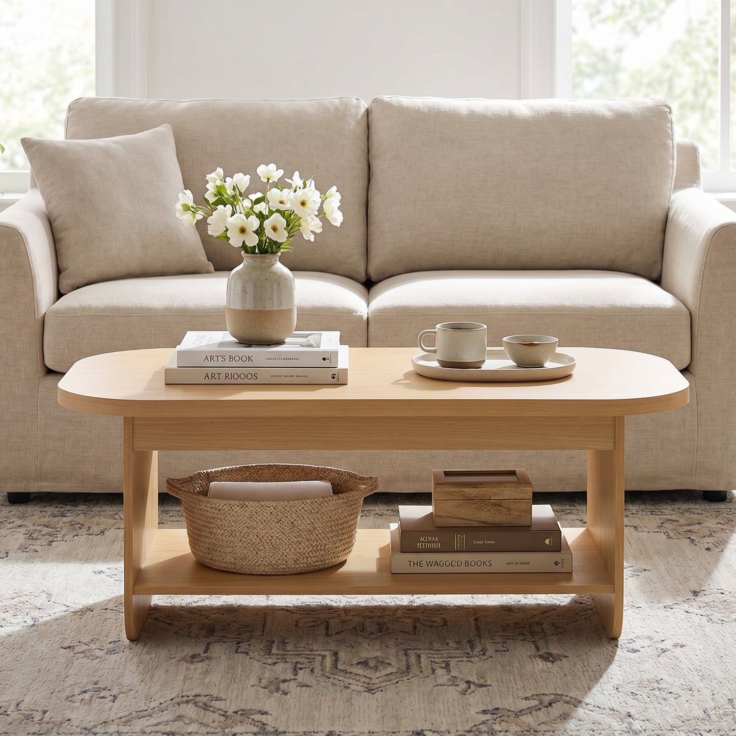 2-Tier Oval Coffee Table, with Storage Shelf, Natural Coffee Tables at Gallery Canada